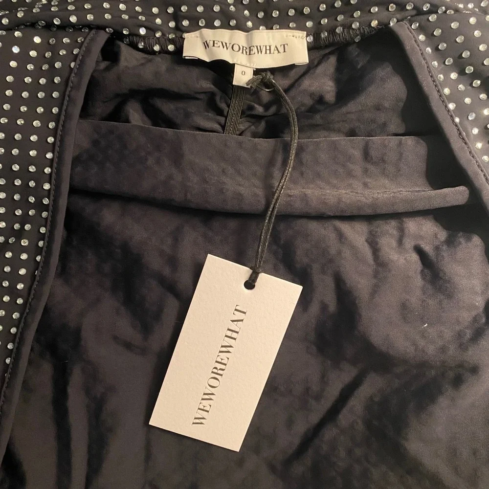NWT Revolve WeWoreWhat Black Rhinestone Long Sleeve Open Back Maxi Dress Size 0 - Picture 6 of 9